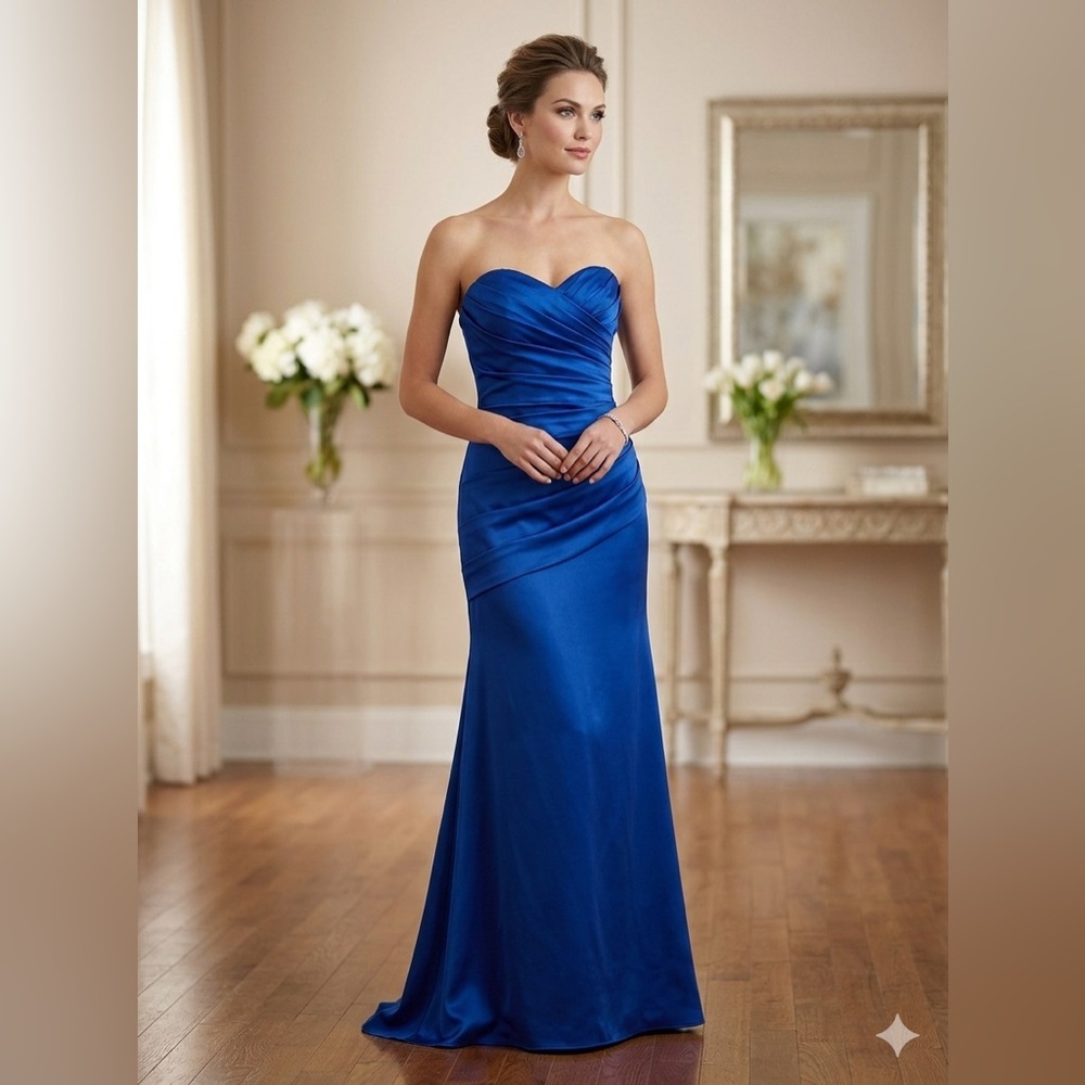 David's Bridal Womens Royal Blue Strapless Maxi Dress Size 10